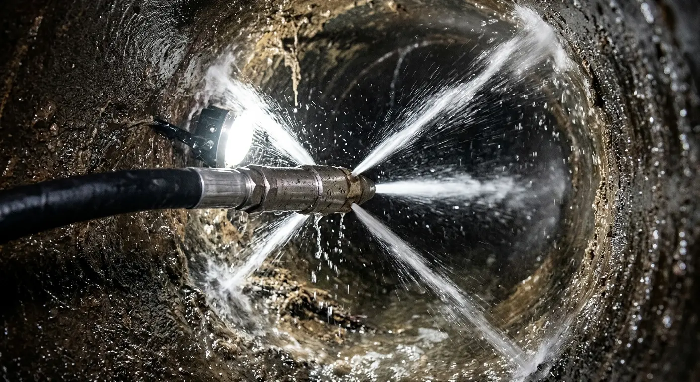 High-pressure hydro jetting nozzle cleaning sewer pipe for Trenchless Sewer Repair in Thonotosassa